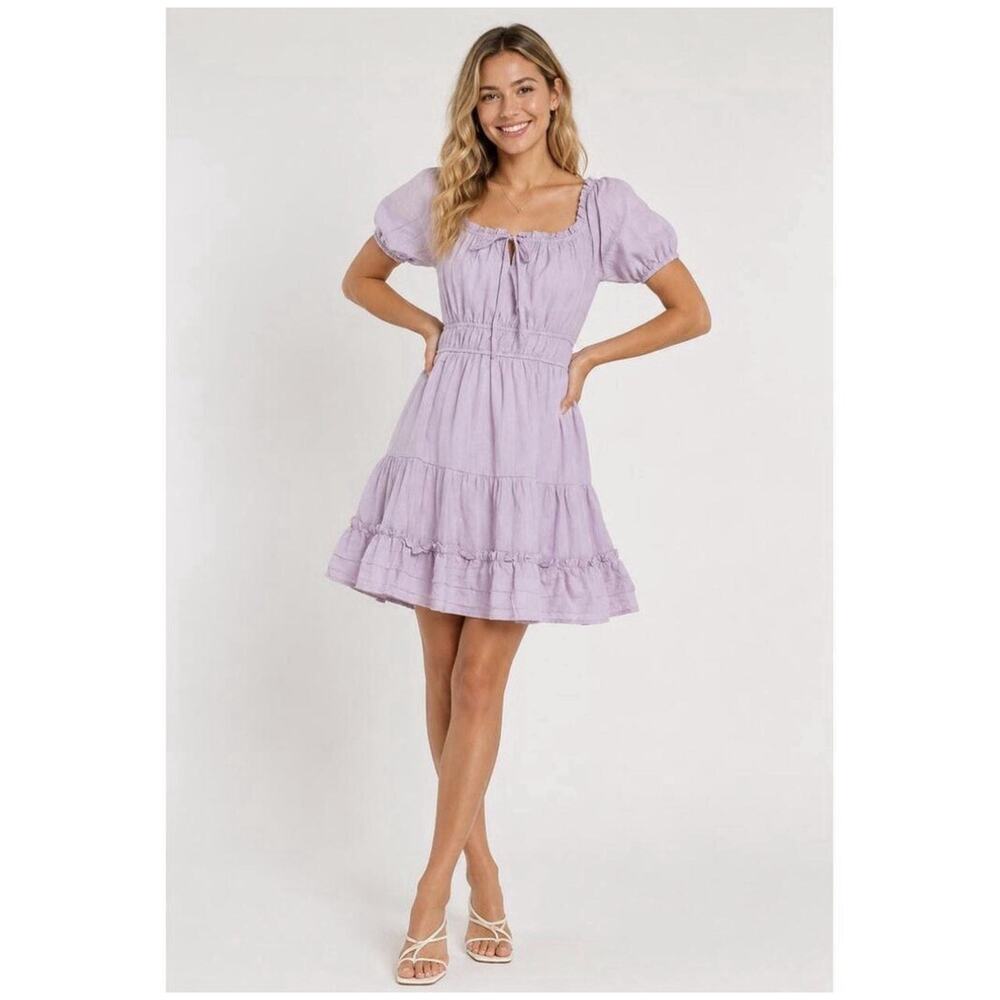 Lost + Wander Lavender Mini Dress Women’s Large Puff Sleeve Cottagecore Tiered - Picture 4 of 15